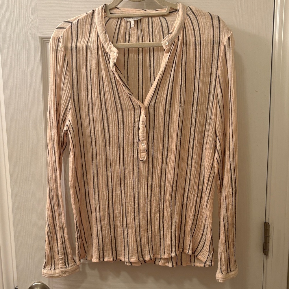 Lucky Brand Beige and Black Striped Blouse